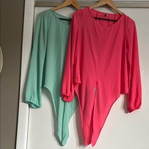 Women's Long Sleeve Asymmetrical Top - Pink and Green